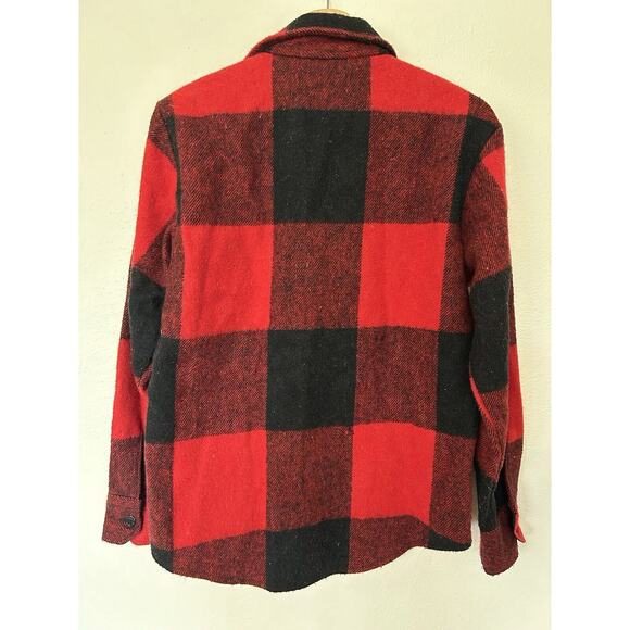 Vintage Mens S Bronzini Red Buffalo Check Button Shirt Jacket Wool Blend Shacket - Picture 6 of 7